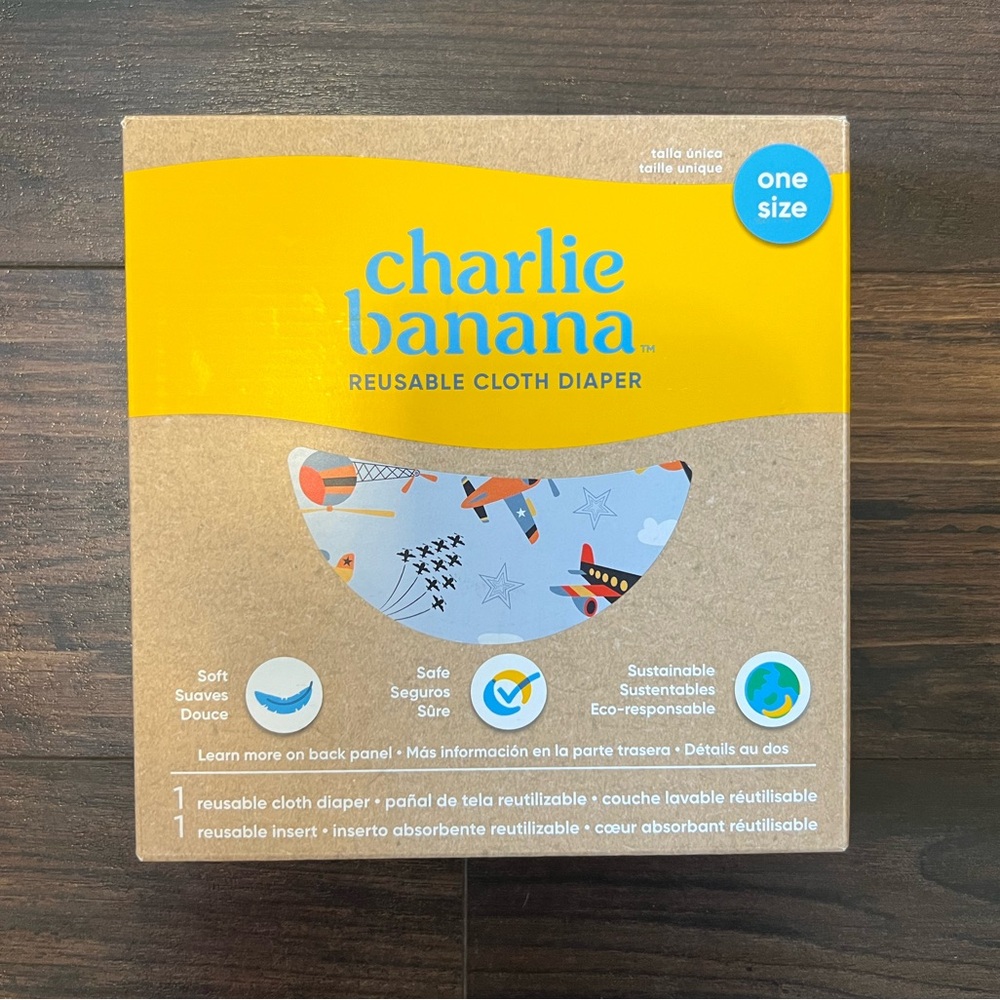 NWT Charlie Banana • reusable cloth diaper • blue airplanes